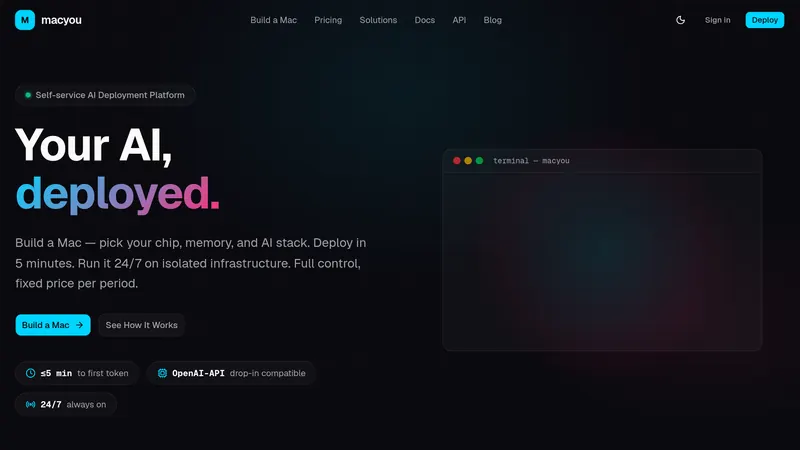 Screenshot of macyou.co — Your AI, deployed